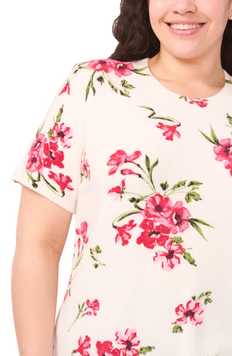 CeCe Floral Short Sleeve Sweater, Alternate, color, New Ivory