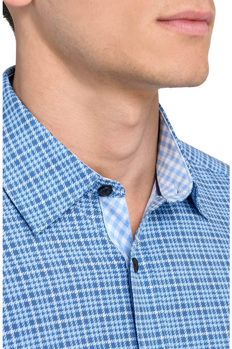 Houndstooth Plaid Stretch Button-Up Shirt, Alternate, color, LIGHT BLUE/ NAVY