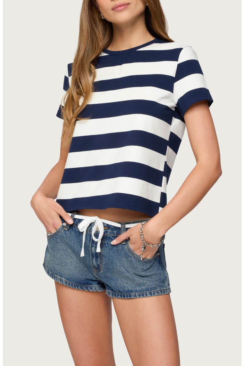 Valetta Stripe Stretch Cotton T-Shirt, Alternate, color, NAVY-AND-WHITE