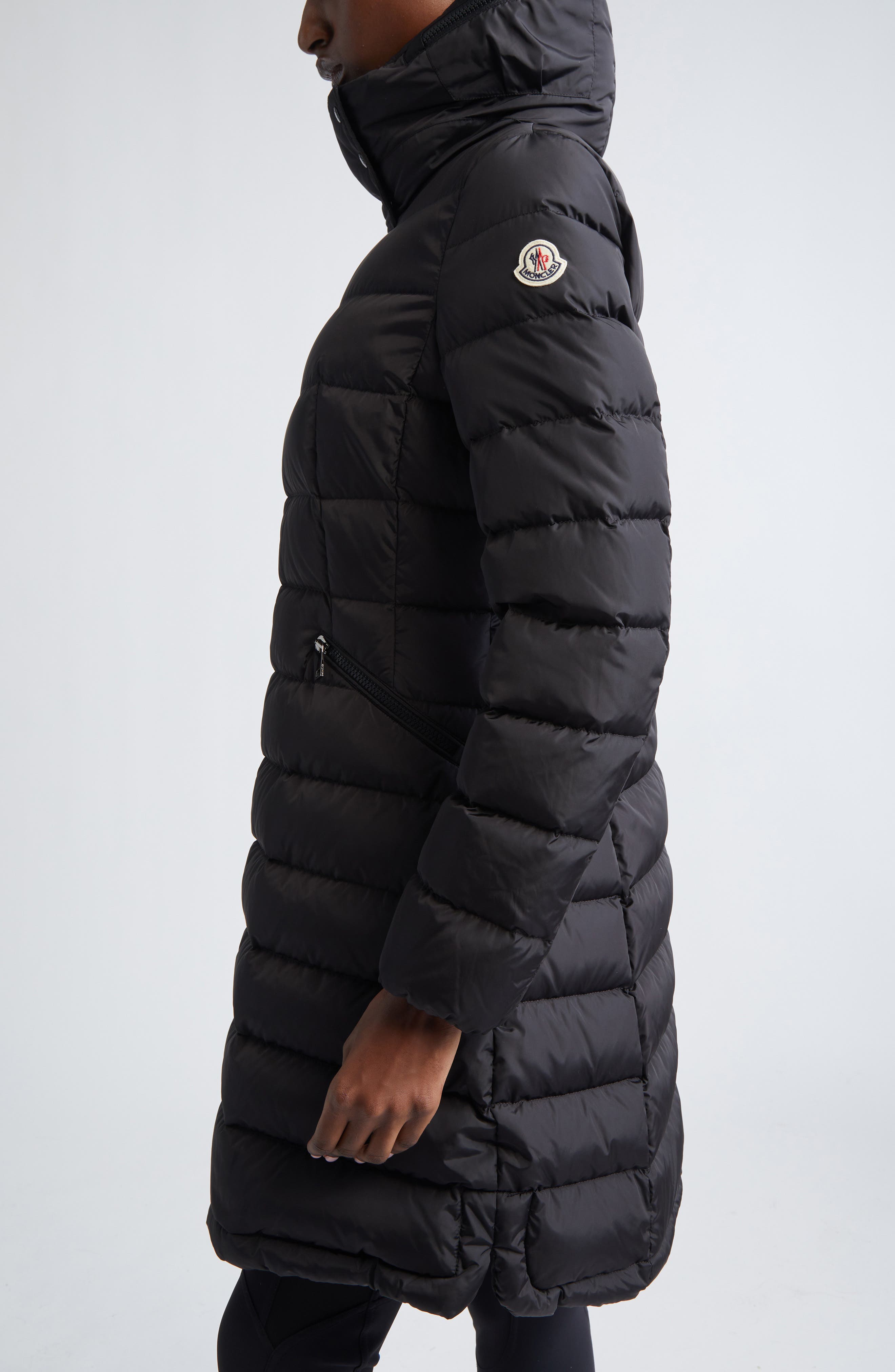 Moncler Flammette Water Repellent Long Hooded Down Coat (Women