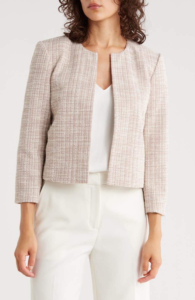 Calvin Klein Tweed Crop Jacket, Main, color, Pink Pepper Multi