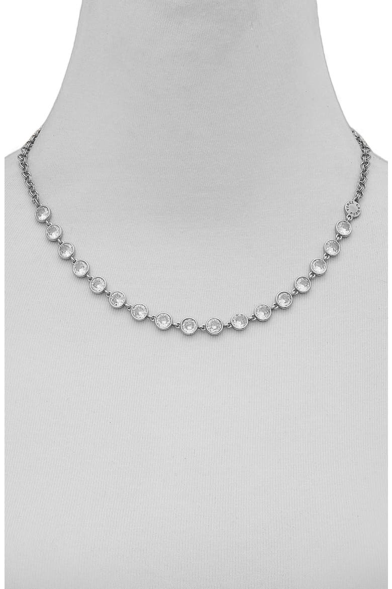 Bezel Set CZ Necklace, Alternate, color, SILVER TONE