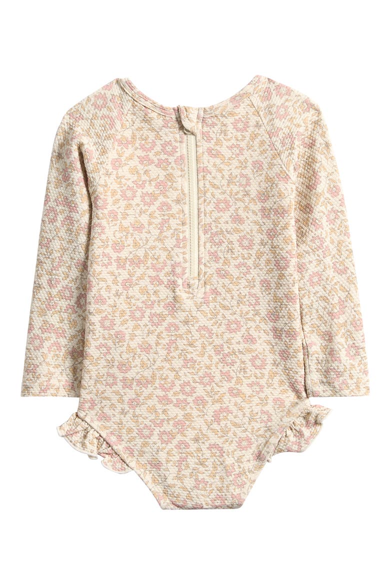 Olivia Floral Long Sleeve Piqué One-Piece Swimsuit, Alternate, color, NATURAL