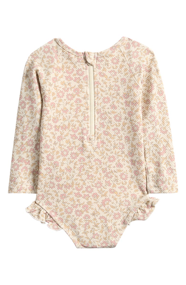 QUINCY MAE Olivia Floral Long Sleeve Piqué One-Piece Swimsuit, Alternate, color, Natural