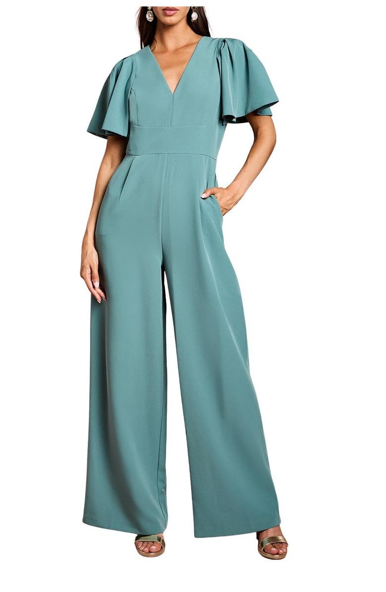 Coast Flutter Sleeve Plunge Jumpsuit, Alternate, color, Sage