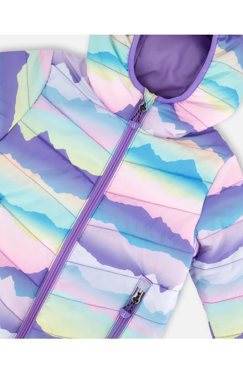 Deux par Deux Girl's Printed Quilted Mid-Season Jacket Mauve And Blue, Pink Mountain, Alternate, color,