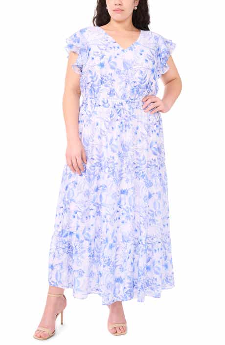 Halogen® Lawn Print Flutter Sleeve Maxi Dress