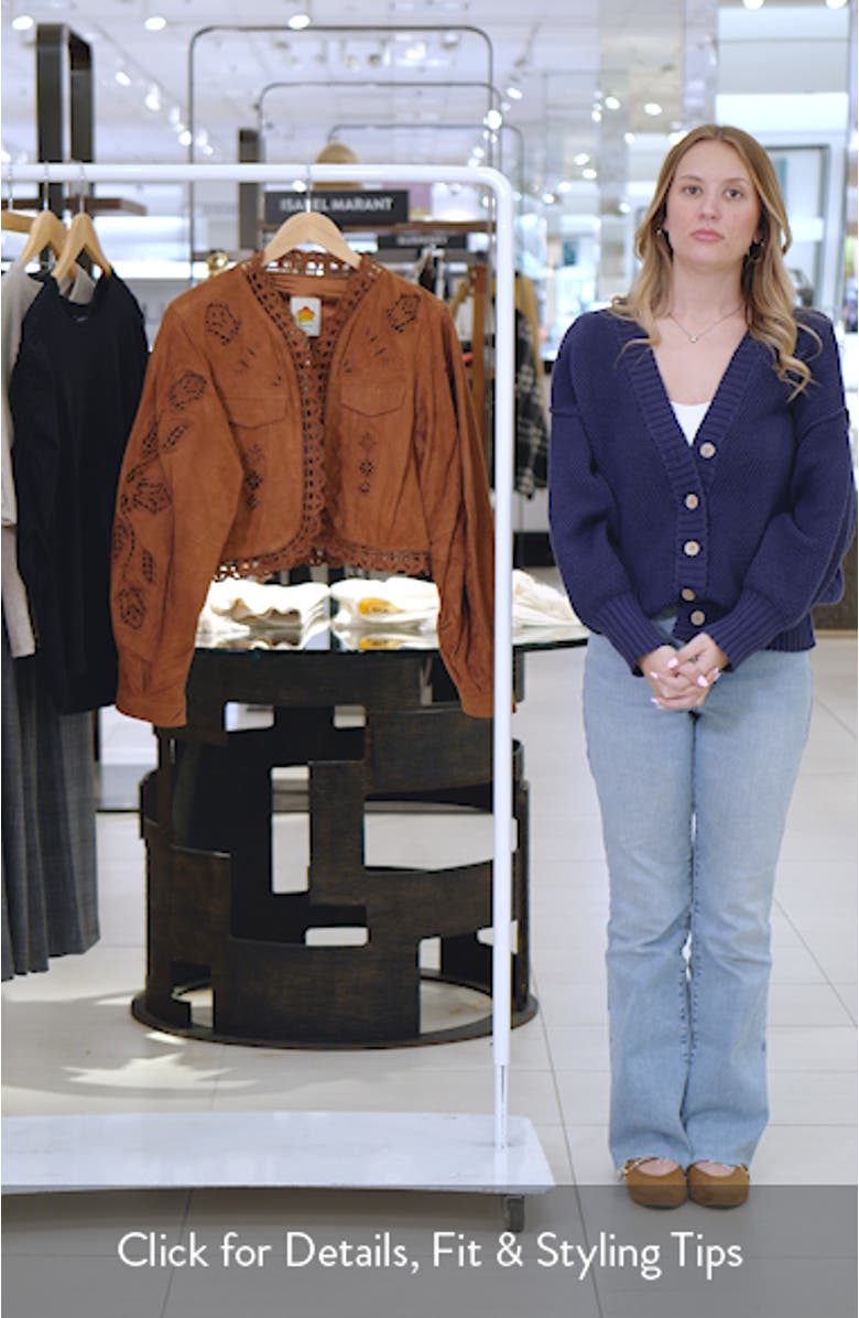 Richilieu Embroidered Genuine Leather Crop Jacket, sales video thumbnail