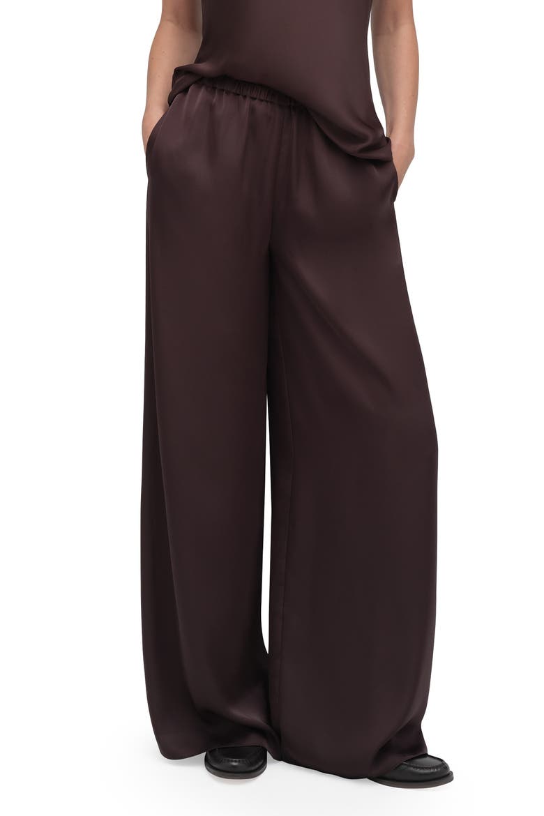 The Effortless Satin Wide Leg Pants, Main, color, ESPRESSO