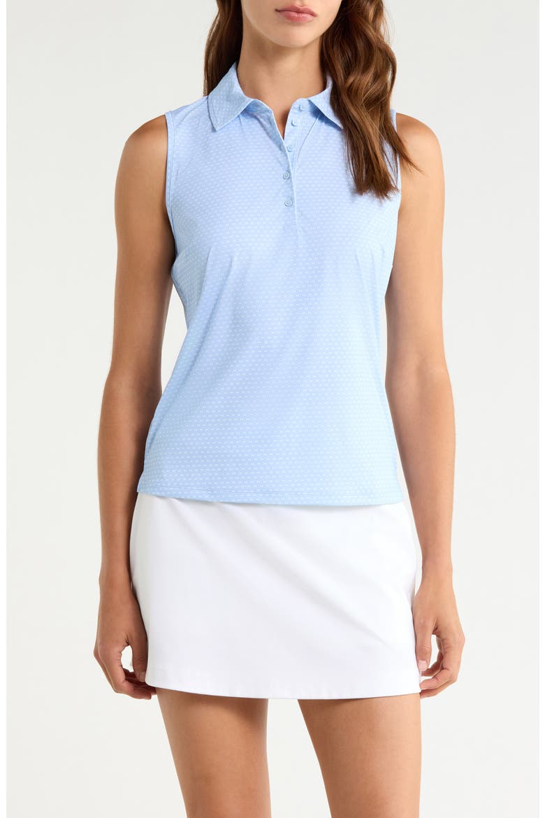 Geo 2 Silky Tech Performance Sleeveless Polo, Main, color, SKY / SNOW