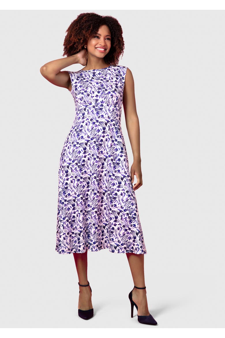 Luna Boat Neck Floral Midi Dress, Main, color, Indigo Ink Blue