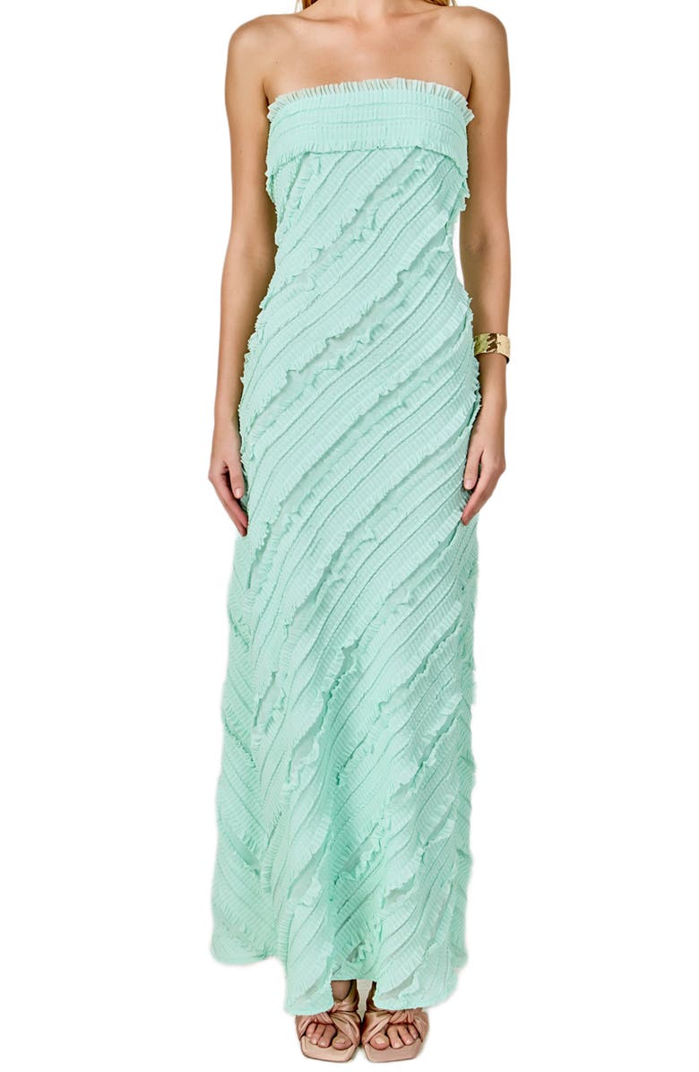 Endless Rose Ruffle Strapless Maxi Dress, Alternate, color, Mint