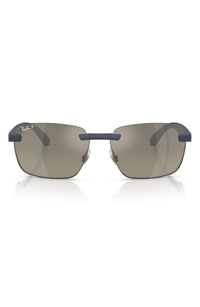 Ray-Ban 62mm Polarized Irregular Sunglasses, Main, color, Sand Dark Blue / Grey