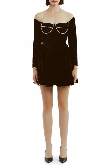 Emlyn Diamante Long Sleeve Velour Minidress