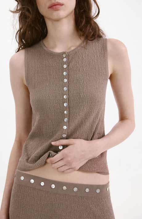 Contrast Button-Up Tank