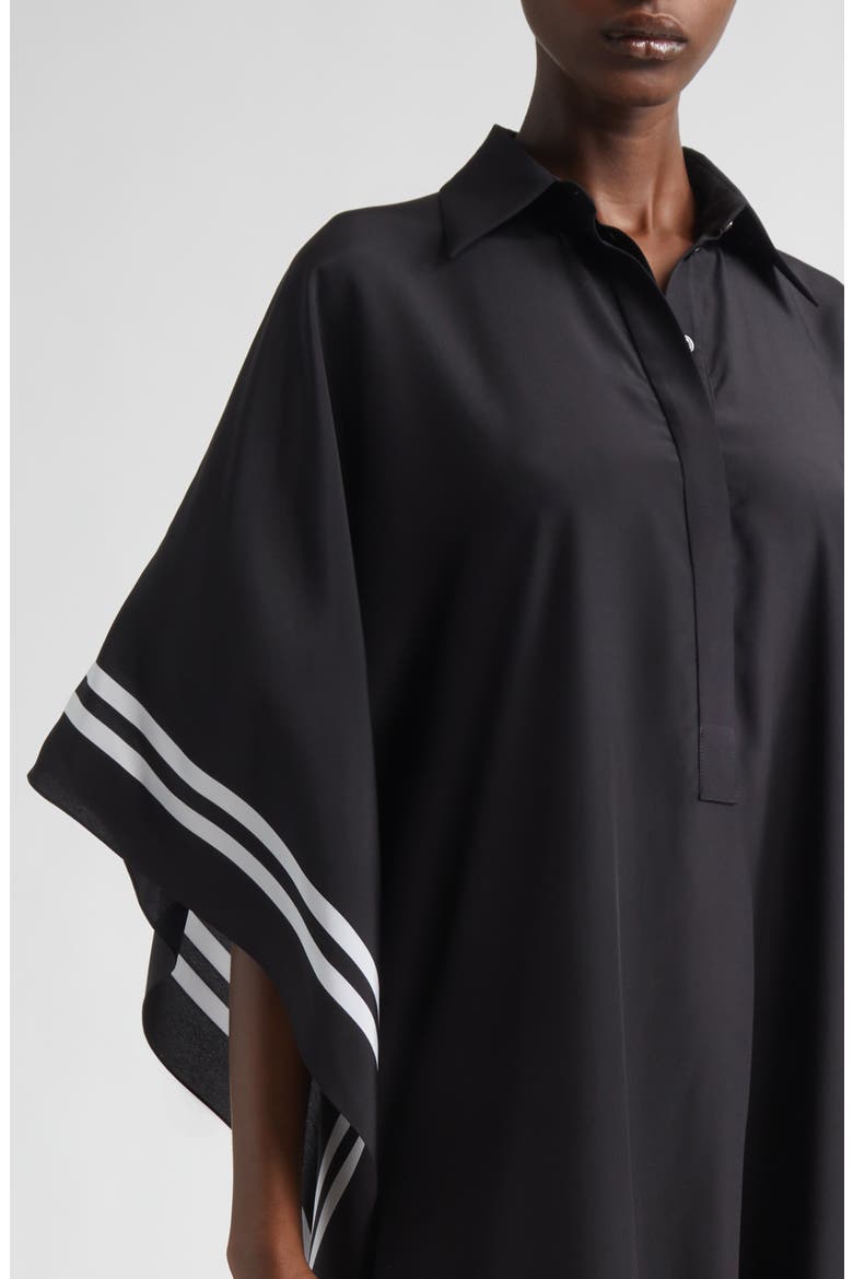 Stripe Border Silk Caftan Shirtdress, Alternate, color, BLACK/ OPTIC WHITE