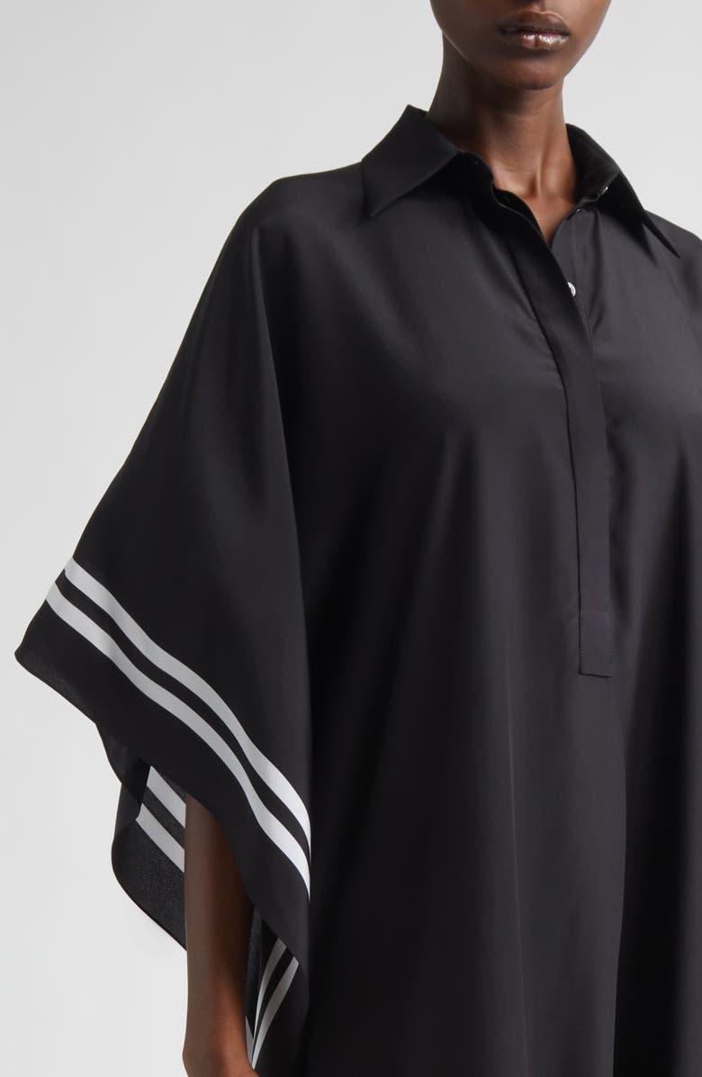 Michael Kors Collection Stripe Border Silk Caftan Shirtdress, Alternate, color, Black/ Optic White