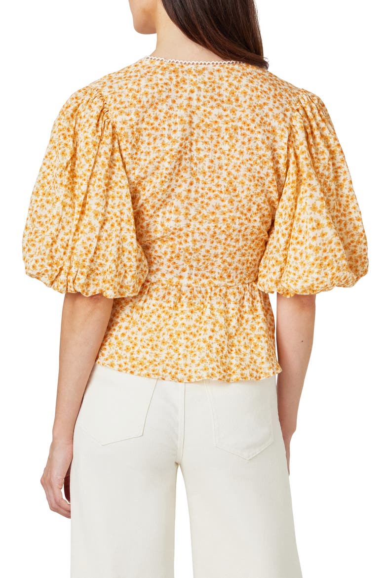Floral Balloon Elbow Sleeve Cotton Top, Alternate, color, OAK BUFF FLORAL