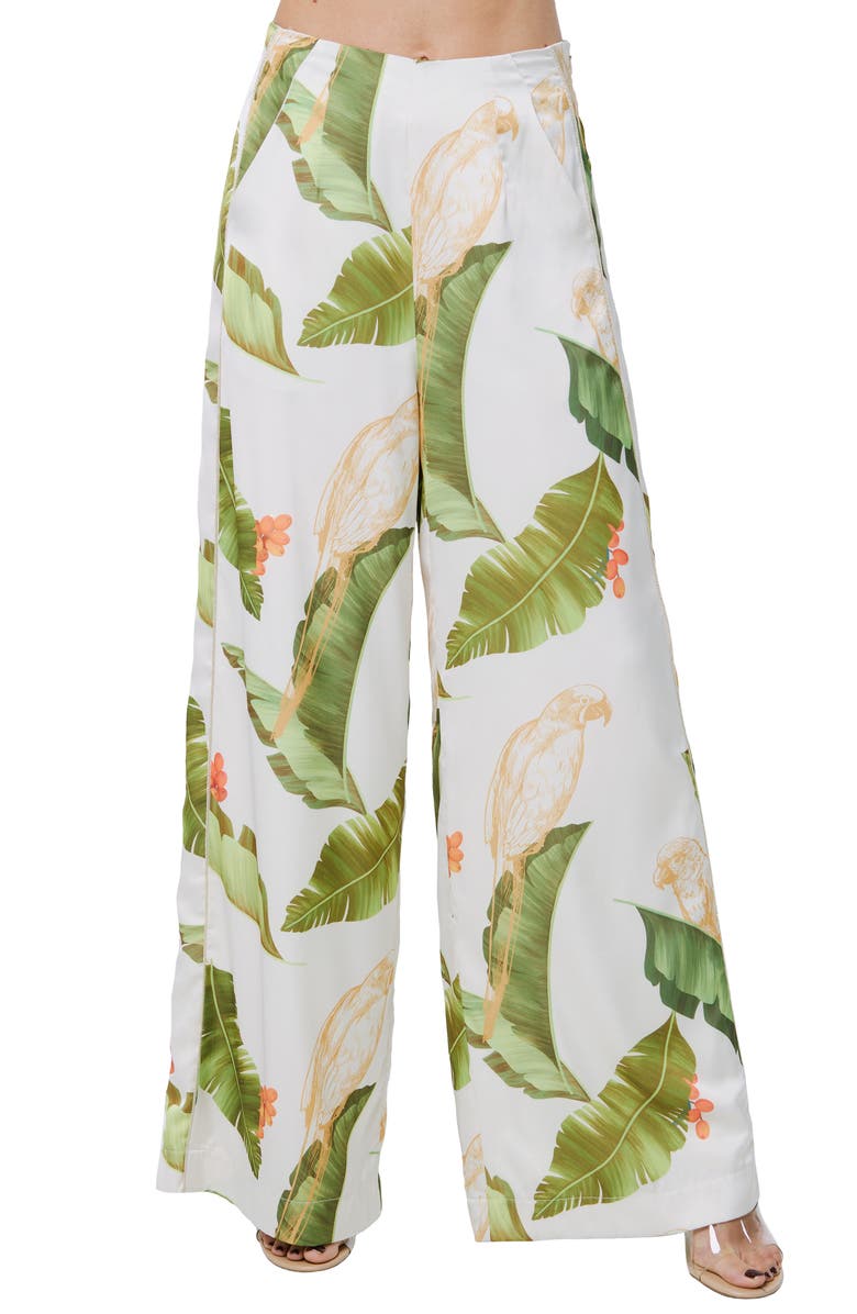 CIEBON Anjella Leaf Print Wide Leg Pants, Main, color, 