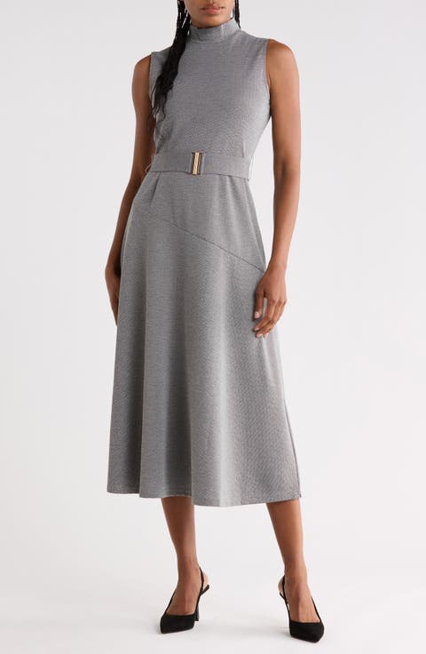 Mock Neck Sleeveless Belted Dress