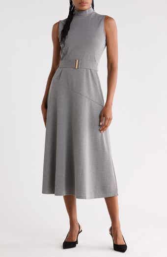 Mock Neck Sleeveless Belted Dress