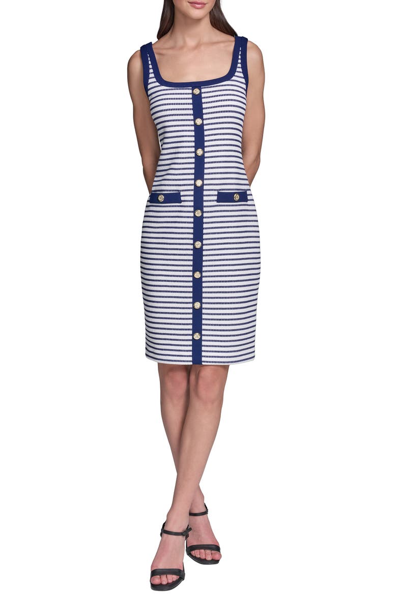 Striped Knit Scoop Neck Dress, Main, color, MARITIME/ SOFT WHITE