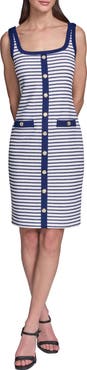 KARL LAGERFELD Striped Knit Scoop Neck Dress