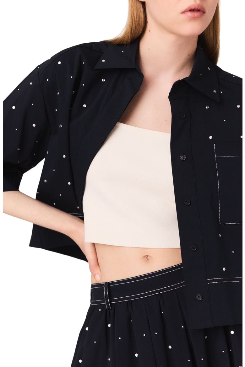 Cropped shirt with studs, Alternate, color, Navy