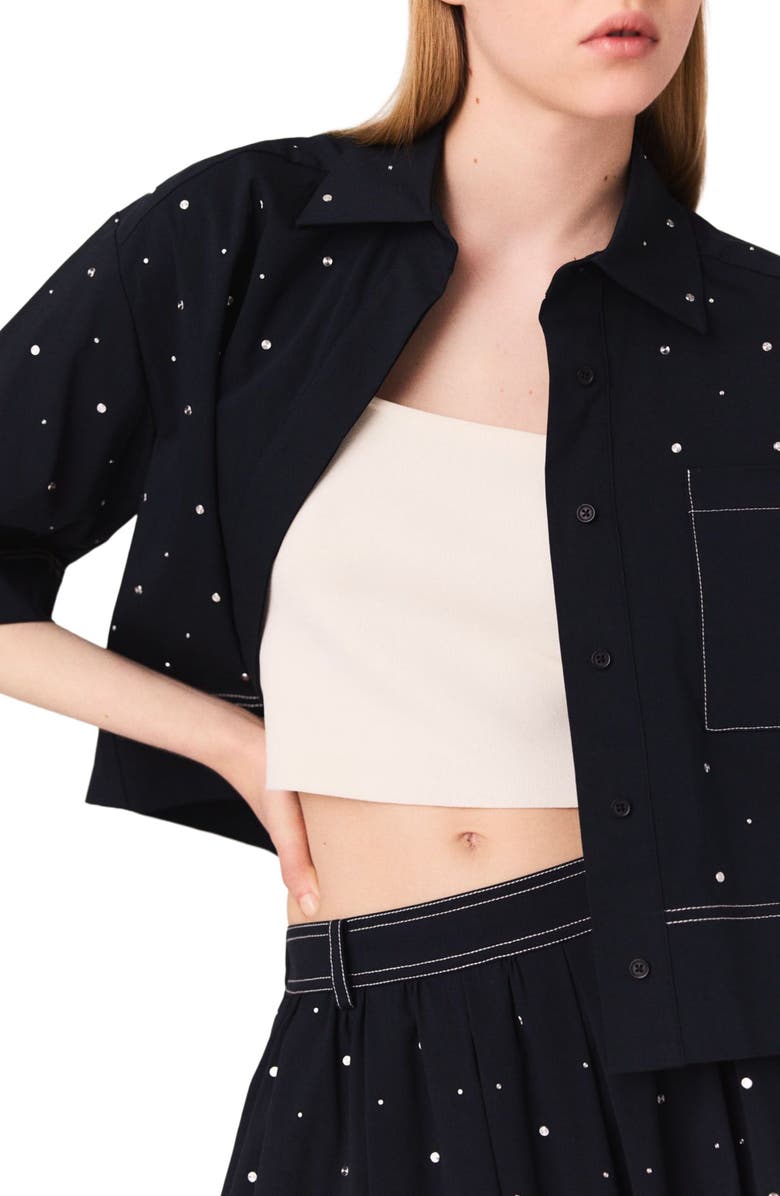 maje Cropped shirt with studs, Alternate, color, Navy