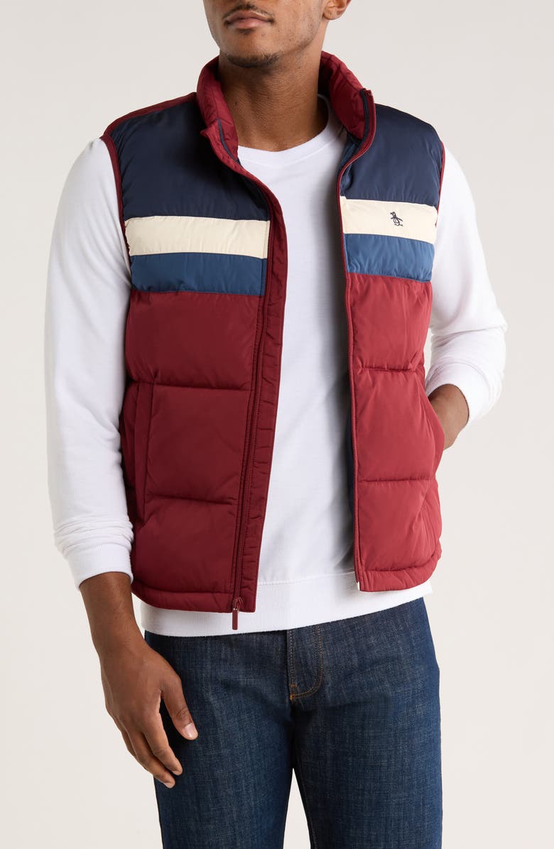 Original Penguin Colorblock Puffer Vest, Main, color, Cabernet