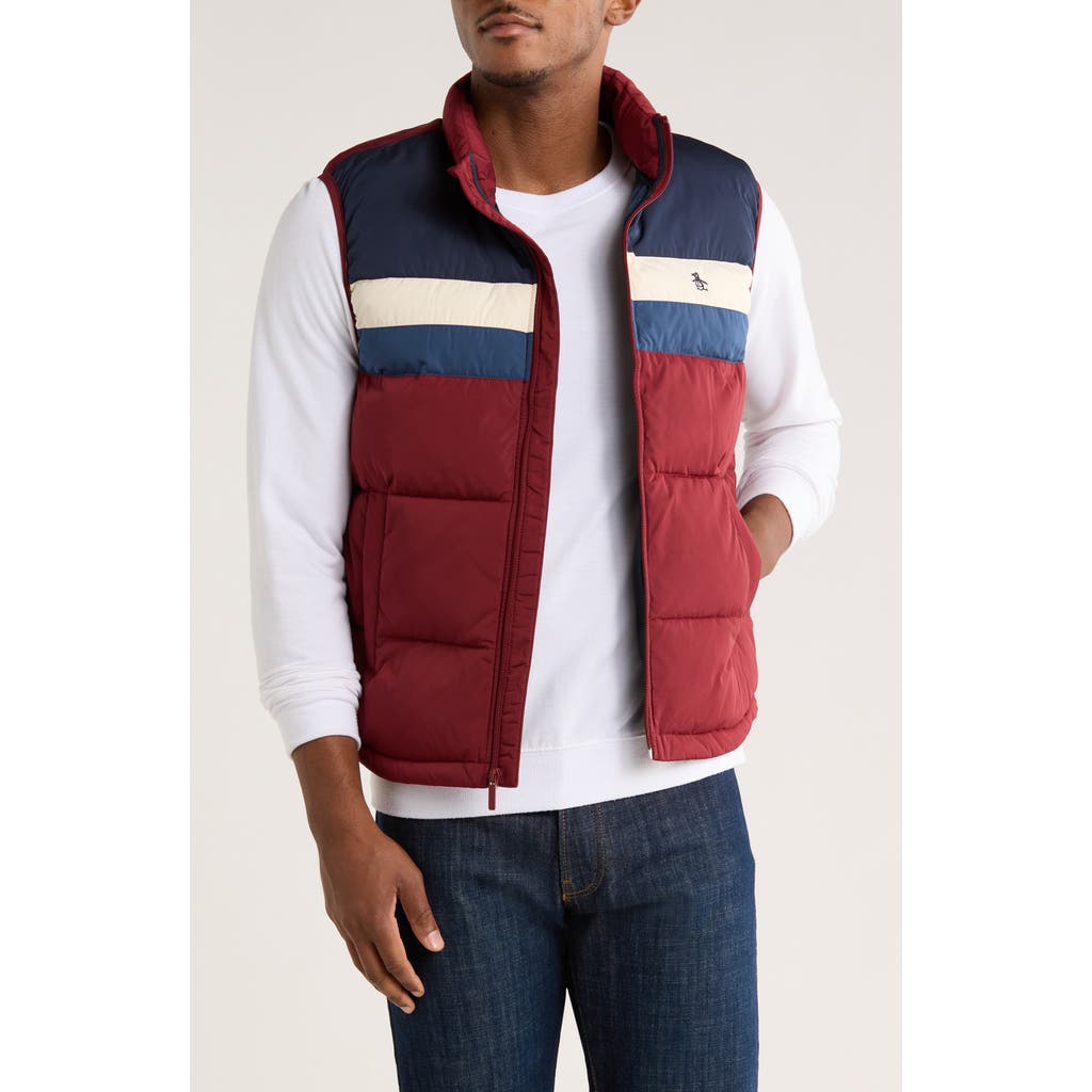 Original Penguin Colorblock Puffer Vest In Brown
