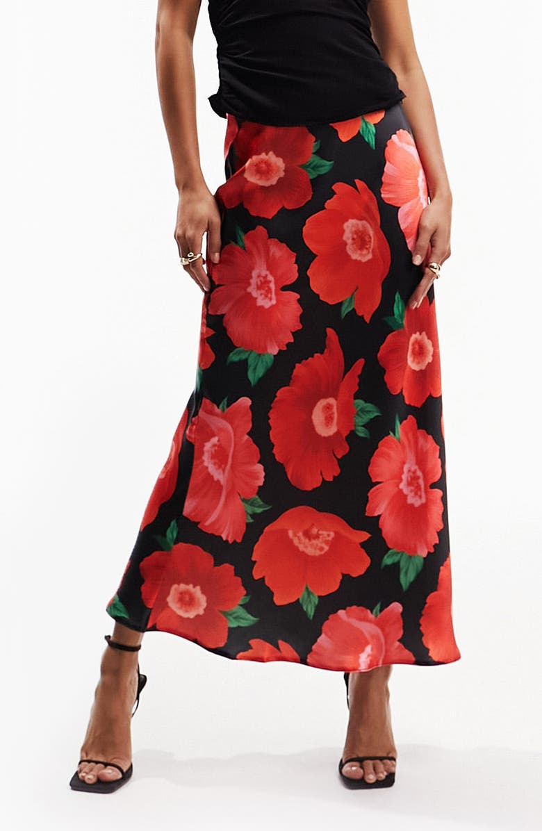 ASOS DESIGN Floral Bias Cut Satin Skirt, Main, color,