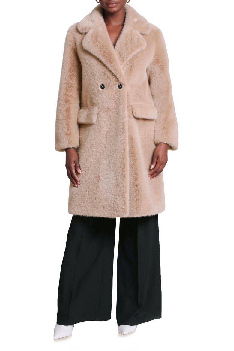 Relaxed Fit Longline Double Breasted Faux Mink Coat, Alternate, color, TAN