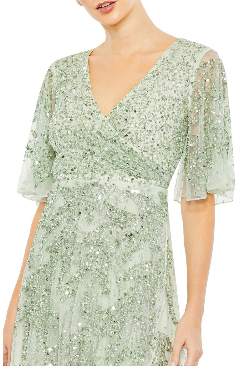 Sequin High-Low Chiffon Gown, Alternate, color, SAGE