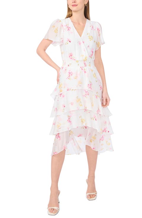 Floral Short Sleeve Tiered Dress