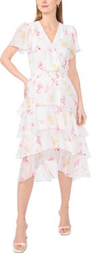 Vince Camuto Floral Short Sleeve Tiered Dress