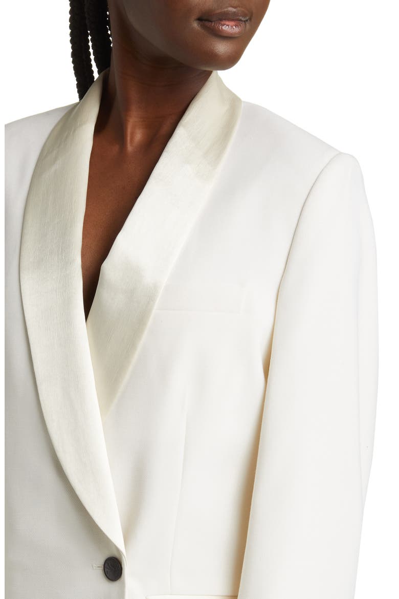 Femi Long Sleeve Virgin Wool Blend Tuxedo Dress, Alternate, color, WHITE