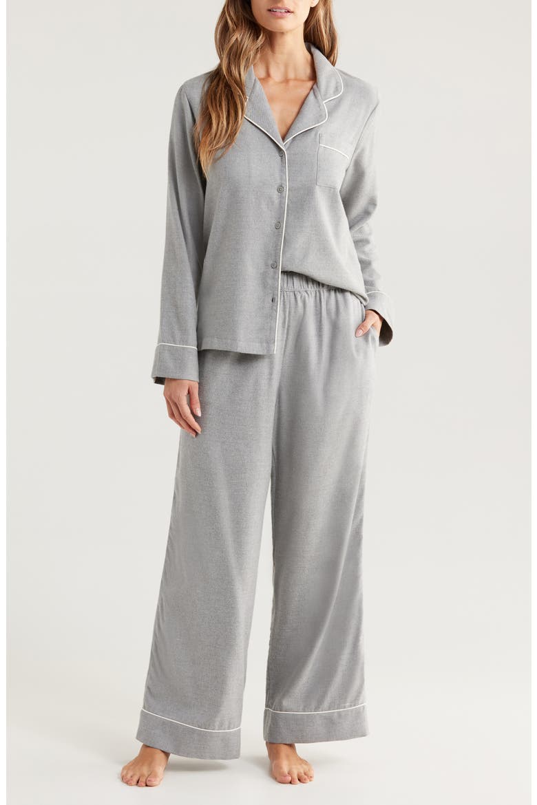 Cozy Cotton Blend Flannel Pajamas, Main, color, GREY HEATHER