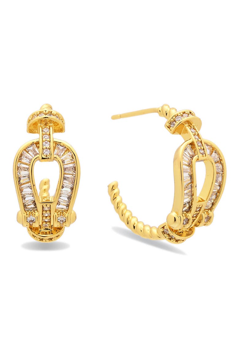 Brigitte Cubic Zirconia Bit Hoop Earrings, Main, color, GOLD