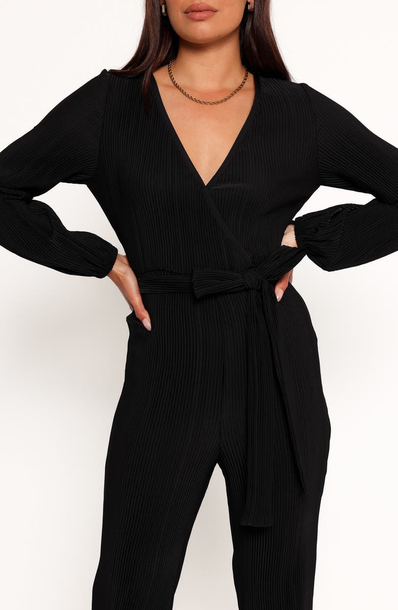 Petal & Pup Solange Long Sleeve Plissé Jumpsuit, Alternate, color, Black