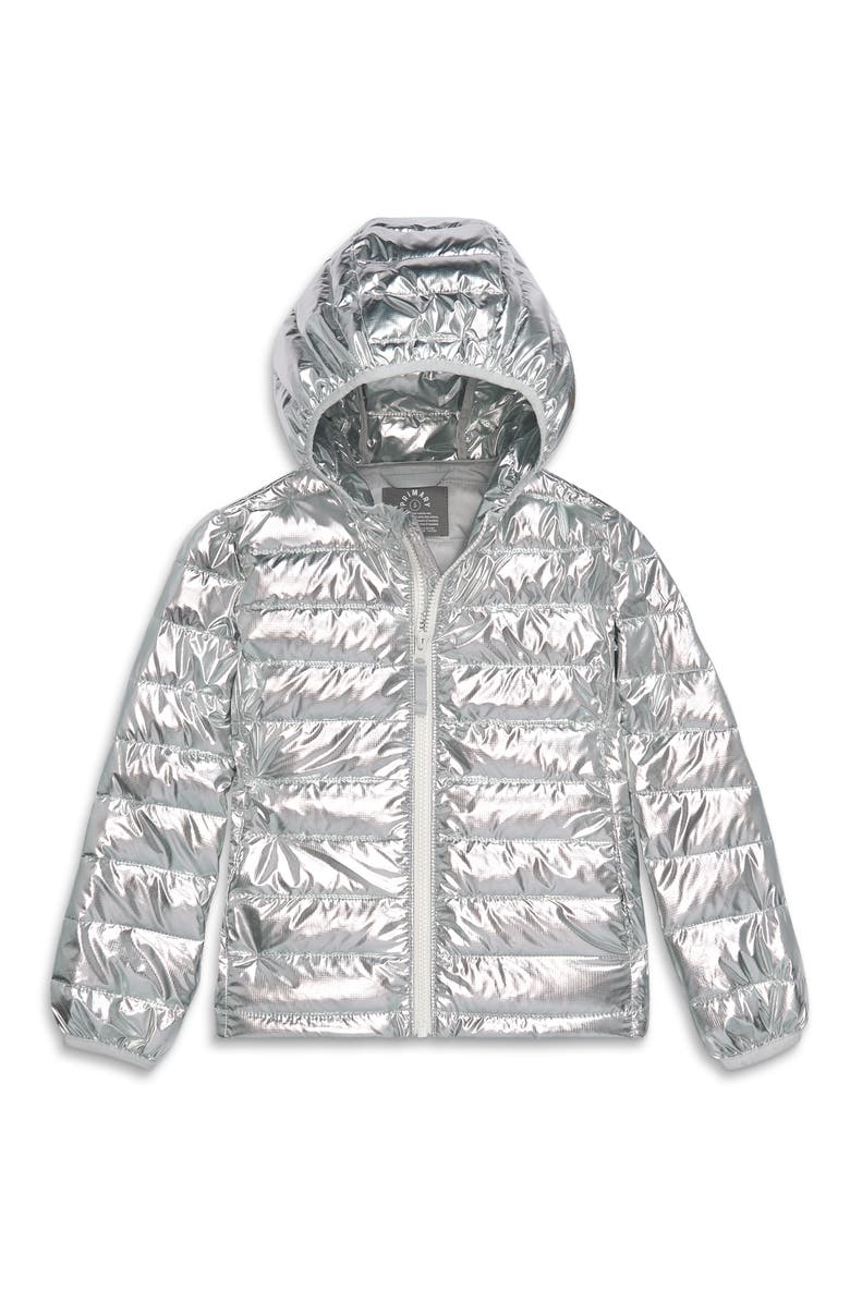 Primary Kids' Lightweight Water Repellent Metallic Puffer Jacket, Main, color, Silver