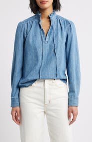 Caslon® Ruffle Chambray Top
