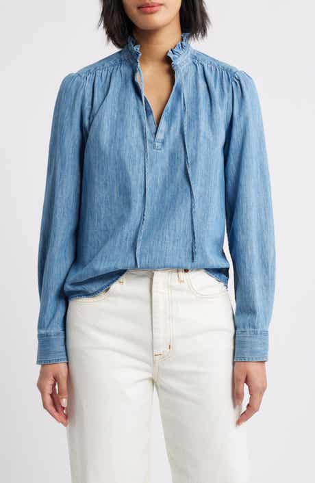 Caslon® Ruffle Chambray Top