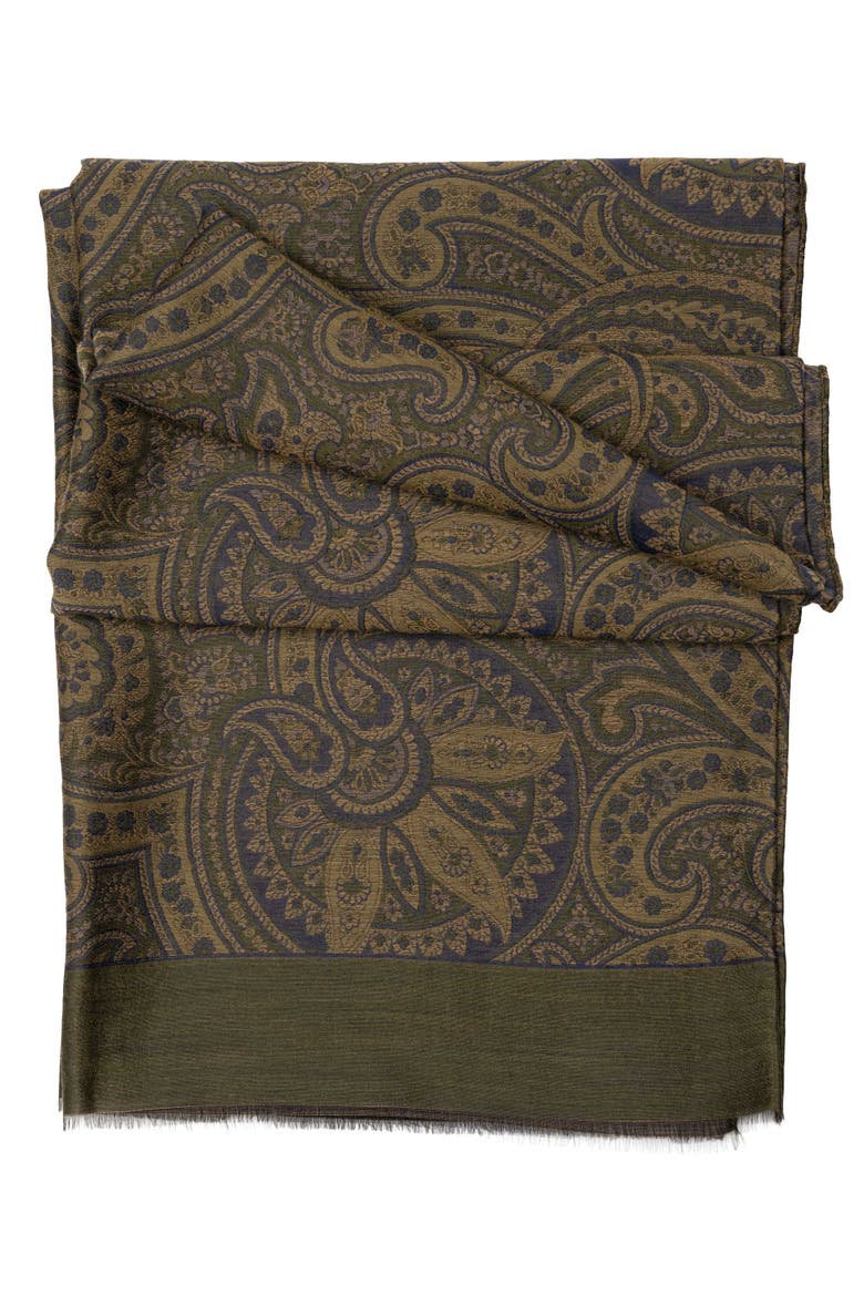 Leone - Wool Silk Scarf for Men, Main, color, Olive Green