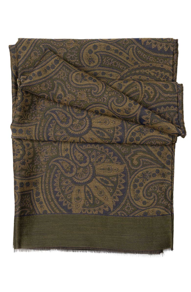 Elizabetta Leone - Wool Silk Scarf for Men, Main, color, Olive Green
