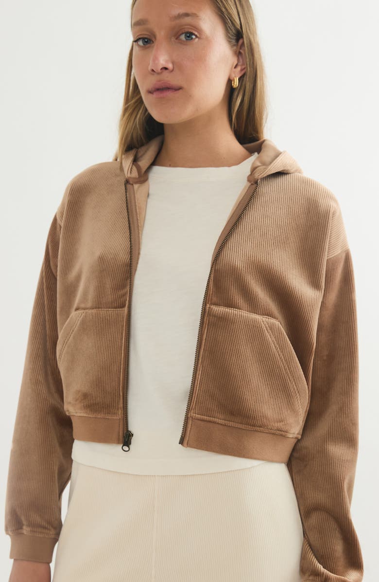Marine Layer Corded Velour Crop Hoodie, Alternate, color, Toffee