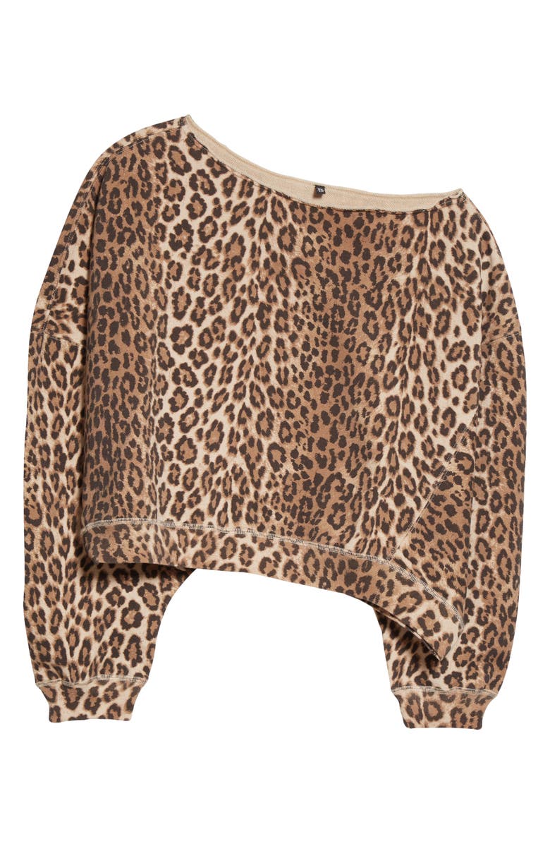 R13 Patti Leopard Print Asymmetric Off the Shoulder Sweatshirt, Alternate, color, 