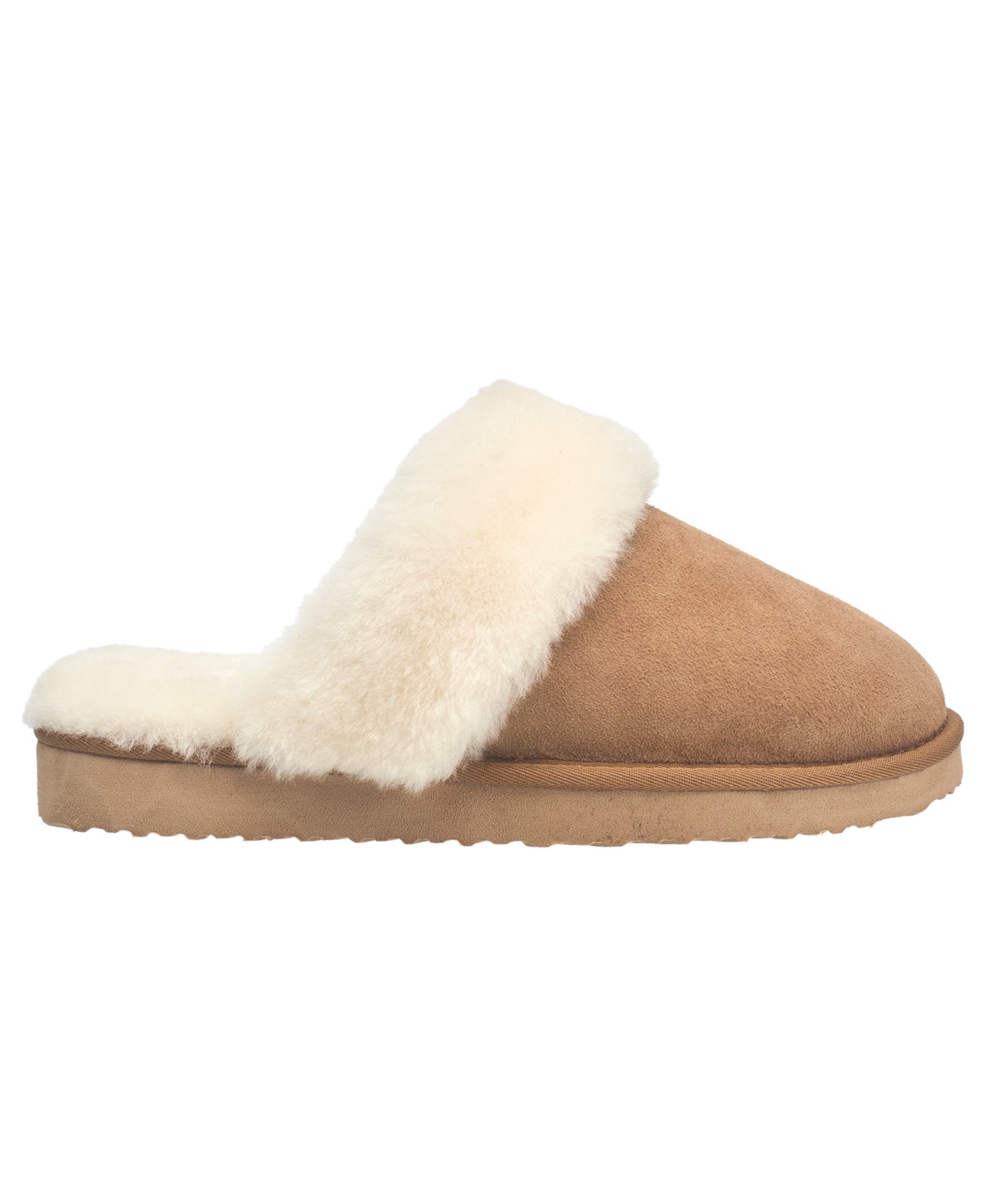 French Connection Gens Fur Band Open Slipper, Alternate, color, Chestnut