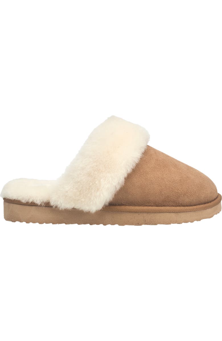 French Connection Gens Fur Band Open Slipper, Alternate, color, Chestnut