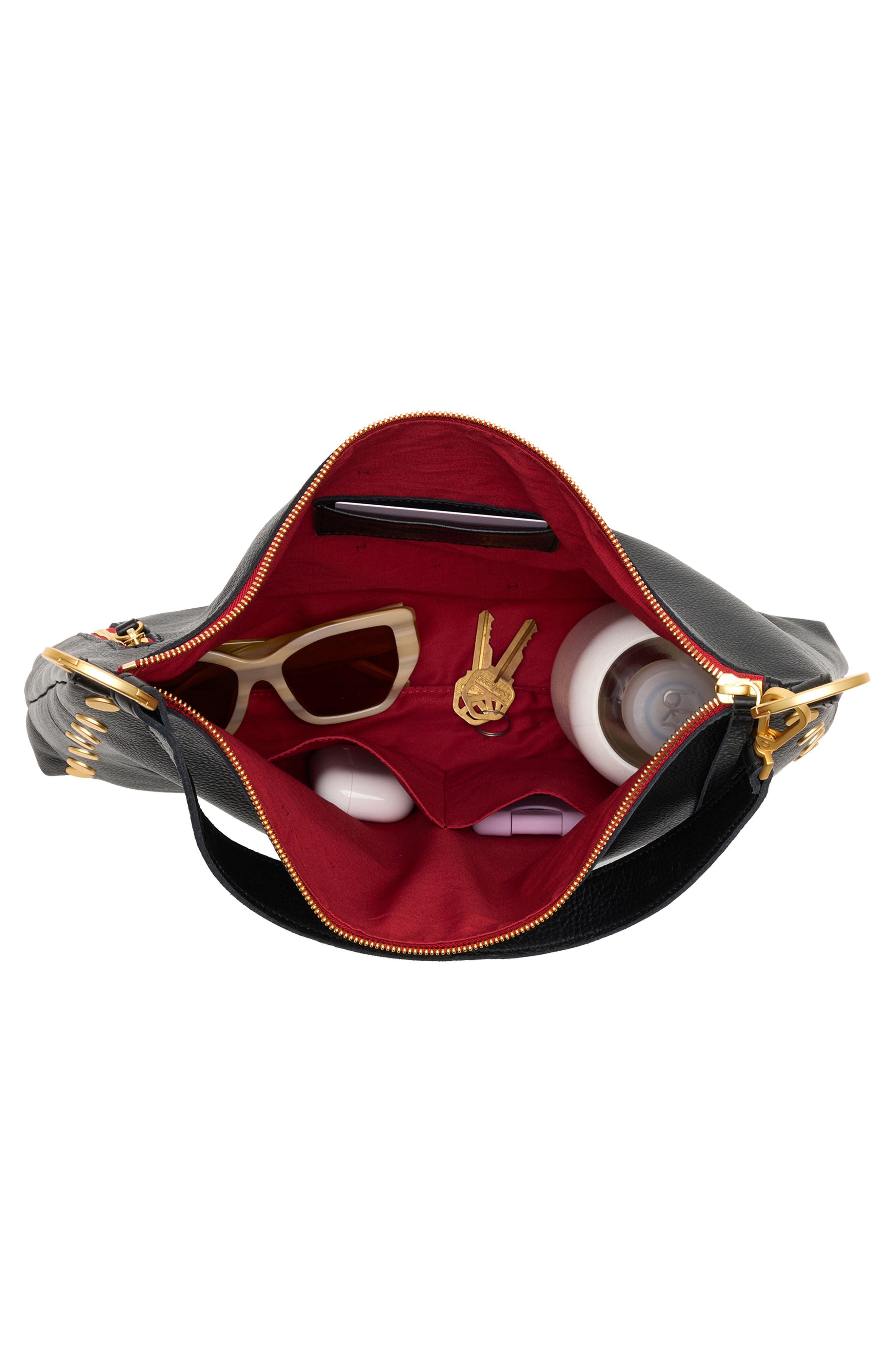 HAMMITT Large Kyle Leather Shoulder Bag, Alternate, color, Black/Brushed Gold Red Zip